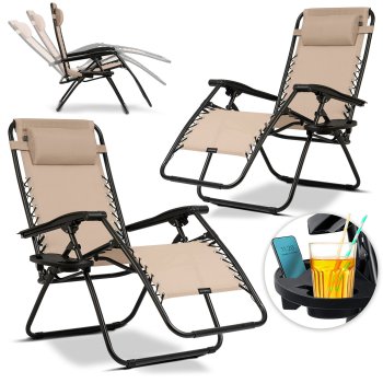 Sofotel Chillwell Folding Garden Lounger with Cushion, Set of 2, Beige
