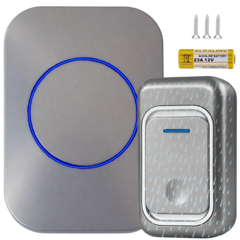 Wireless Doorbell, 300m Range, LED, Waterproof, Grey