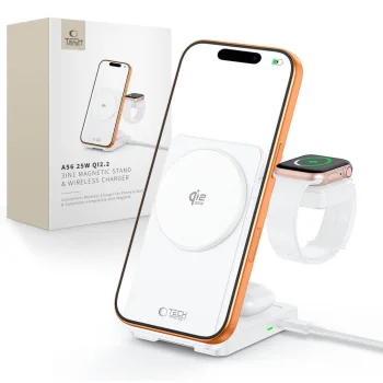 Беспроводное зарядное устройство Tech-Protect A56 3in1 MagSafe Qi2.2 25W, белое
