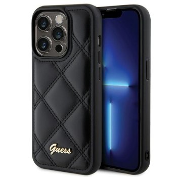 Guess stepēts metāla vāciņš ar logotipu iPhone 15 Pro - melns | Quilted Metal Logo case for black