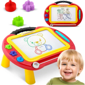 Детская магнитная доска-столик для рисования Ricokids 2в1, красная
