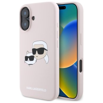Karl Lagerfeld Silicone Nauble Heads Print MagSafe vāciņš iPhone 16, Rozā