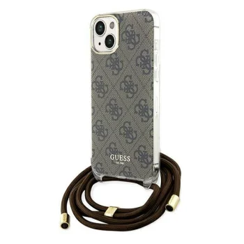 Guess iPhone 15 / 14 / 13 vāciņš Crossbody Cord 4G Print, brūns