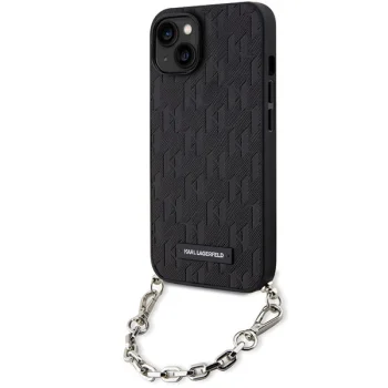 Чехол Karl Lagerfeld для iPhone 14 Saffiano Monogram Chain, черный