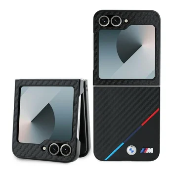 BMW Carbon Tricolor vāciņš Samsung Galaxy Z Flip 6, Melns