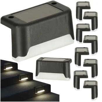 Outdoor LED Solar Stair Lights with Dusk Sensor, 8 Pcs, Black