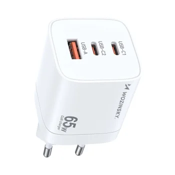 Сетевое зарядное устройство Wozinsky CGWCW 65W GaN USB-A / 2xUSB-C, белое