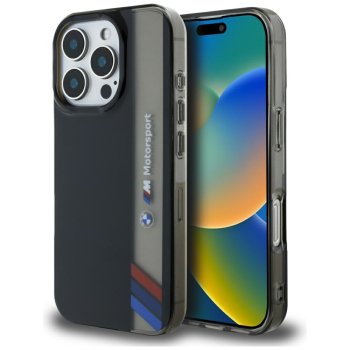BMW Motorsport IML Vertical Stripe iPhone 16 Pro Max vāciņš - melns | Case Black