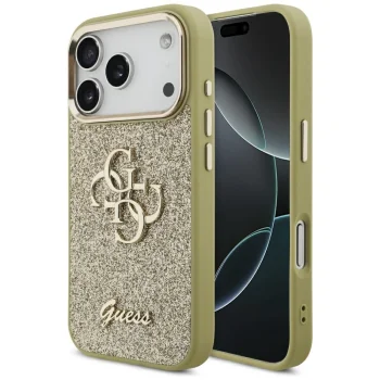 Guess Fixed Glitter Big 4G Metal Frame vāciņš iPhone 17 Pro, Zelta