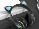 Bezvadu Bluetooth austiņas ar kaķa ausīm, LED RGB, FM radio, MicroSD, melnas