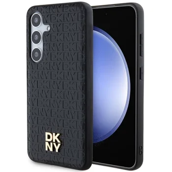 DKNY Samsung Galaxy S24+ vāciņš Leather Monogram Pattern MagSafe, melns