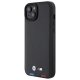 BMW iPhone 15 Plus vāciņš Leather Stamp Tricolor, melns