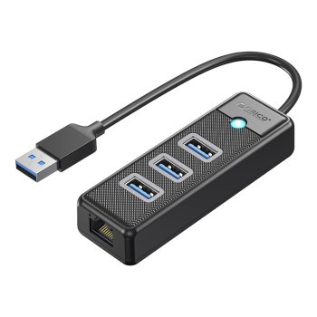 Orico PW3UR25-U3 USB Hub (3x USB-A 3.0, 1x RJ45 2.5G), 0.15m, Black