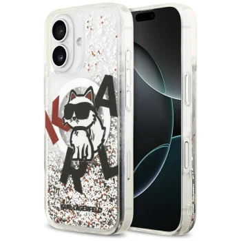 Karl Lagerfeld Liquid Glitter Choupette MagSafe vāciņš iPhone 17 Caurspīdīgs