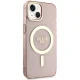 Guess iPhone 14 Plus vāciņš Glitter Gold MagSafe, rozā