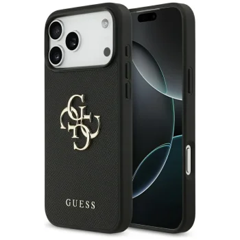Guess iPhone 17 Pro Max vāciņš Grained Big 4G & Classic Logo, melns