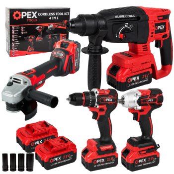 OPEX TOOLS OPX28007 4-in-1 Akumulatora Instrumentu Komplekts (21V, 2x 3.0Ah)