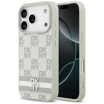 DKNY rūtainais ar drukātām svītrām iPhone 17 Pro vāciņš - bēšs | Phone Case Cover