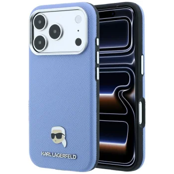 Karl Lagerfeld Grained Karl Head Metal MagSafe ümbris iPhone 18 Pro / 17 Pro jaoks, helesinine