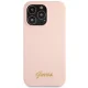 Guess iPhone 13 Pro Max vāciņš Silicone Script Gold Logo, gaiši rozā