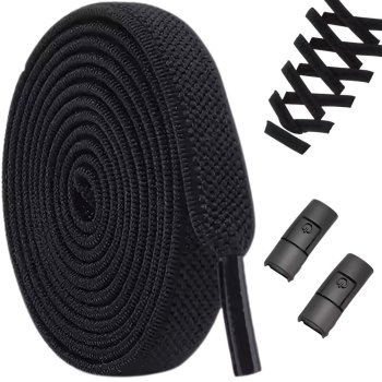 Elastic No-Tie Shoelaces with Metal Lock Buckle for Shoes, 100 cm, Black