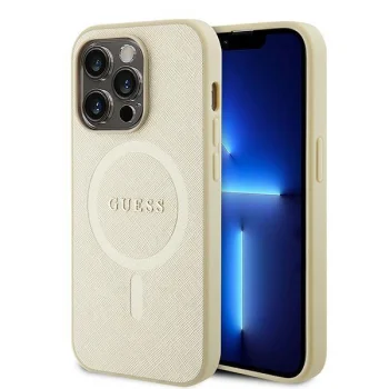 Apple iPhone 15 Pro 6.1'' Guess Saffiano MagSafe Case Cover (GUHMP15LPSAHMCB), Gold | Telefona Maciņš Vāks Apvalks...