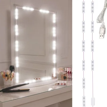LED spoguļa lampiņas grimam, 10 gab., USB, 3 gaismas toņi, balts