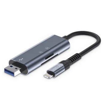 Картридер Tech-Protect UltraBoost SD/micro SD Lightning / USB-A, Серый