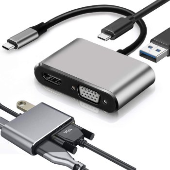 USB-C adapteris ar HDMI 4K, VGA, USB 3.0 un USB-C Power Delivery