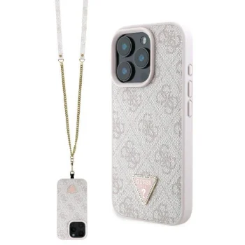 Guess ādas metāla logo Strass Crossbody futrālis iPhone 16 Pro Max - rozā krāsā | Leather Metal Case for pink