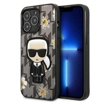 Karl Lagerfeld Flower Ikonik Karl vāciņš iPhone 13 / 13 Pro - pelēks