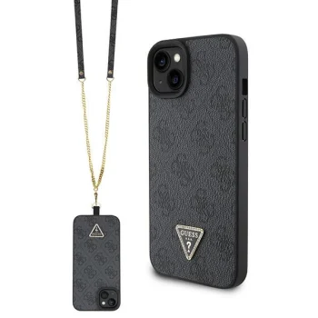 Guess iPhone 15 vāciņš Crossbody 4G Metal Logo, melns