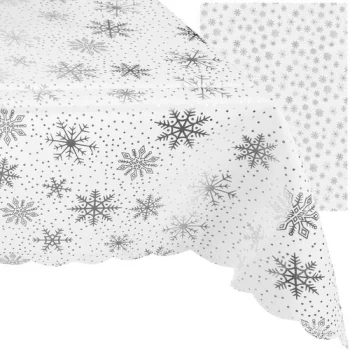 Ziemassvētku galdauts Ruhhy 22790 ar sniegpārslām 180x140 cm, balts un sudraba