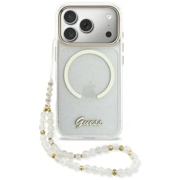 Guess IML Glitters Script Strap MagSafe vāciņš ar MagSafe priekš iPhone 17 Pro – caurspīdīgs | Phone Case Cover
