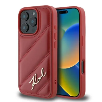 Karl Lagerfeld Quilted Signature vāciņš iPhone 16 Pro Max, sarkans