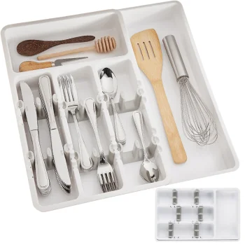 Izvelkamais galda piederumu atvilktnes organizators ar 5 nodalījumiem | Cutlery Storage Tray for Drawers