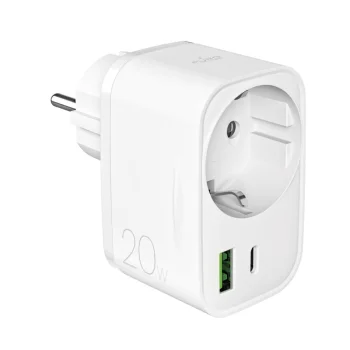 Зарядное устройство Puro 20W Power Delivery с розеткой Schuko, USB-C/USB-A, белое