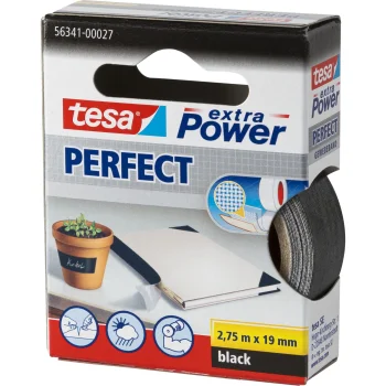 Tesa extra Power Perfect auduma līmlente, 2.75 m × 19 mm, melna