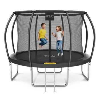 Садовый батут 4FIZJO PRO 366 см 12FT с сеткой и лестницей, черный
