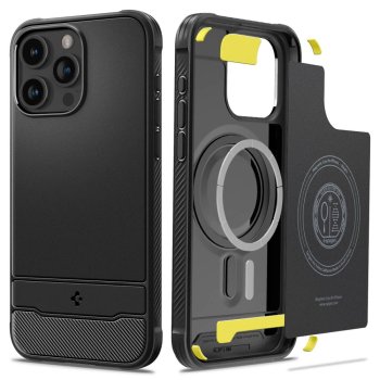 Apple iPhone 15 Pro Max 6.7'' Spigen Rugged Armor Magsafe Case Cover, Black | Telefona Maciņš Vāks Apvalks Bampers
