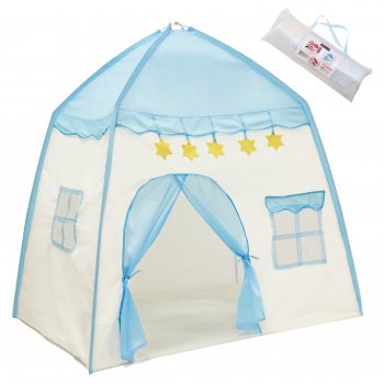 Bērnu Saliekamā Telts Māja Pils Zila 140 cm | Kids Folding Tent House Castle Blue