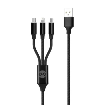 Forever 3-in-1 USB to Lightning, USB-C and microUSB cable, 1.2 m, black