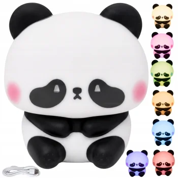 Silikona nakts lampiņa bērniem Panda LED RGB, skārienjutīga, uzlādējama