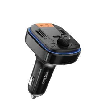 Bluetooth FM Transmitter Yesido Y45 43W Fast Car Charger Adapter 2xUSB-A USB-C MicroSD, Black