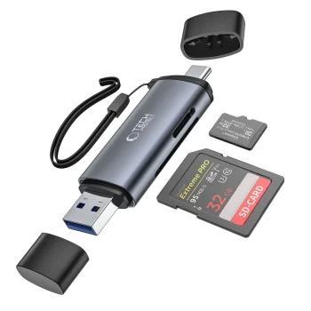 Tech-Protect UltraBoost SD / microSD karšu lasītājs USB-C / USB-A, pelēks