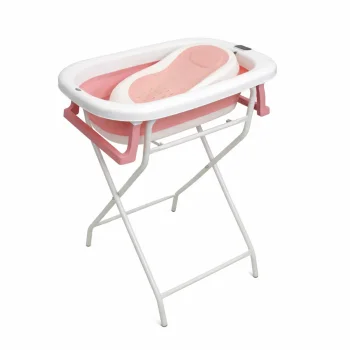 Foldable Baby Bathtub with Stand and Digital Thermometer, Pink
