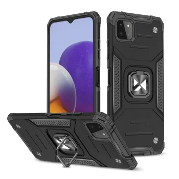 Wozinsky Ring Armor vāciņš priekš Samsung Galaxy A22 4G ar gredzenu un statīvu, melns