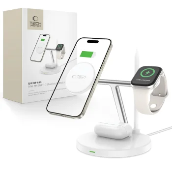 Tech-Protect QI15W-A35 3-in-1 MagSafe bezvadu lādētājs balts