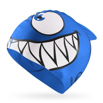 Детская силиконовая шапочка для плавания TSUNAMI Shark, синяя