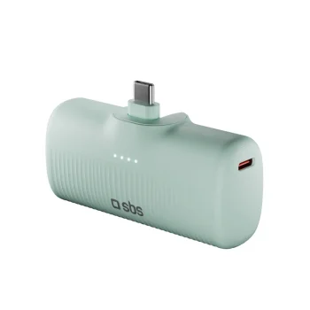 SBS EcoPower 5000 mAh 10W ārējais akumulators ar iebūvētu USB-C, zaļš